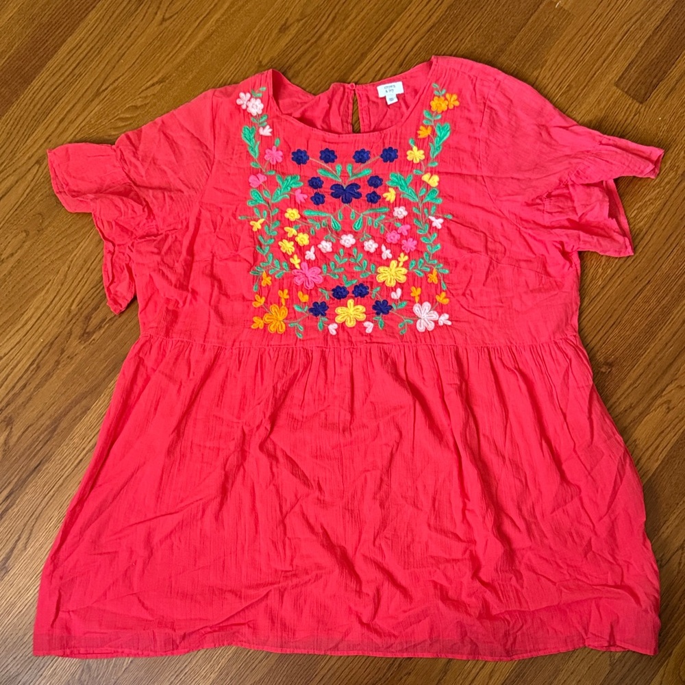 Crown & Ivy Red Floral Embroidered Mini Dress